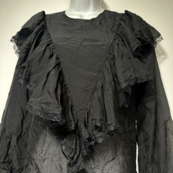 J.ING Black Ruffled Long Sleeve 100% Mulberry Silk Blouse Top Size M - Picture 3 of 10
